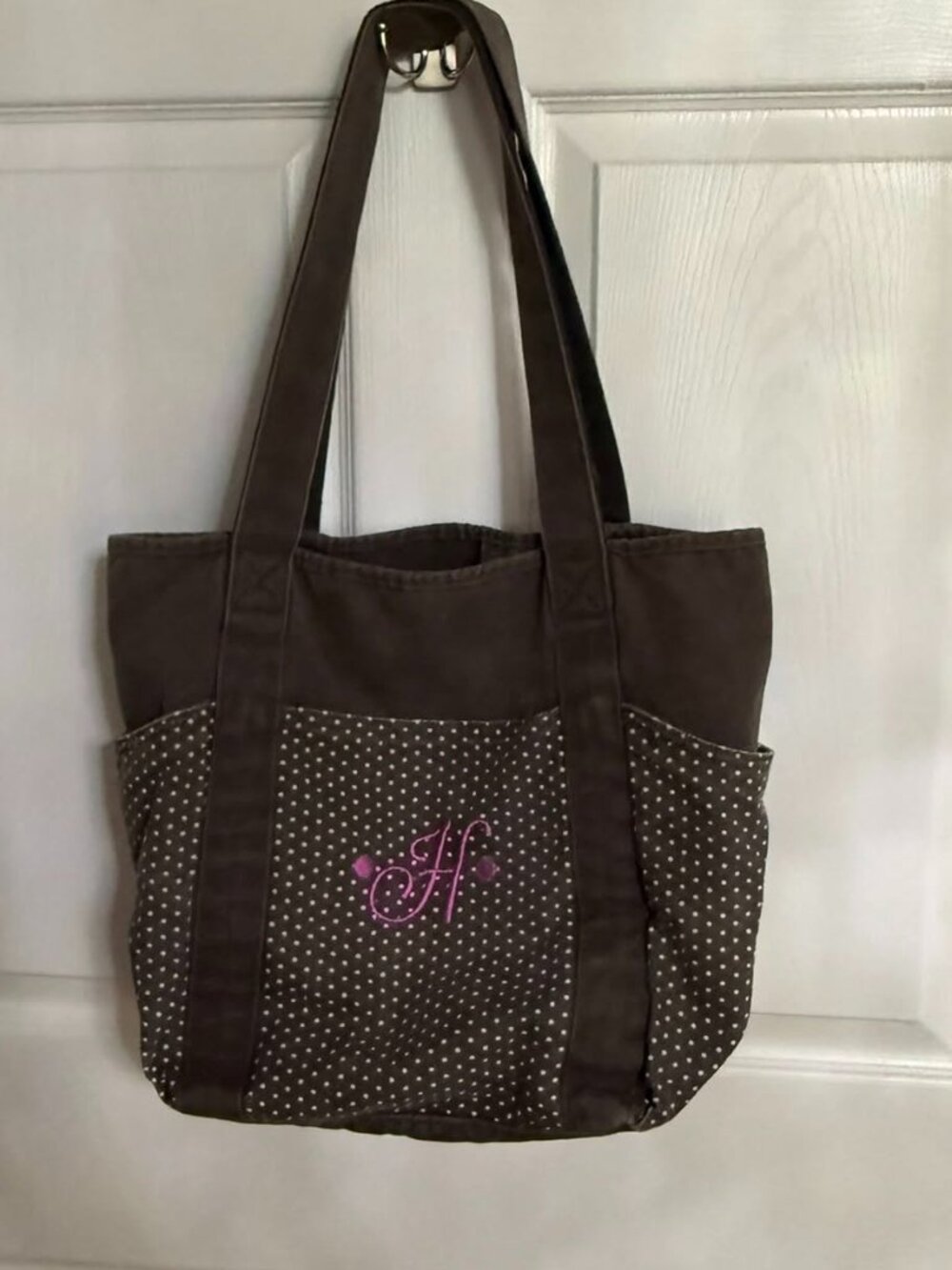 Thirty-One "H" "Gifts To Go" Tote Bag Shade City Charcoal Swiss Dot